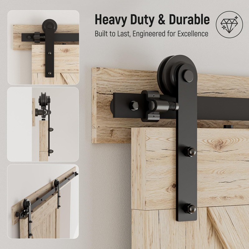CCJH 12.6FT Single Sliding Barn Door Hardware Kit Black Carbon
