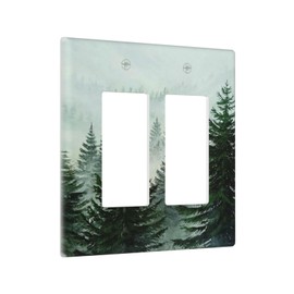 Forest Trees Mountain Green thicket 2 Gang Double Decorator GFCI/Rocker Wall Plate Electrical Outlet Decorative Receptacle Cover Light Switch for Dimmer, USB