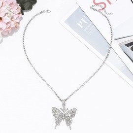 Ushiny Rhinestone Choker Necklace Butterfly Bow Necklaces Sparkling Tassel Necklace Jewellery Accessories for Women and Girls
