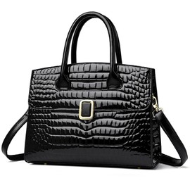 Eslcorri Top-Handle Tote Bags for Women, Small Satchel Handbags Crocodile Patent PU Leather Elegant Ladies Shoulder Hobo Purse Fashion Crossbody Pocketbook with Removable Strap, Gift for Mom -Black