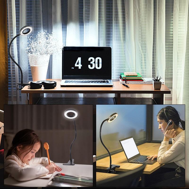 Desk Clip on Lamp for Reading Home Office, 10 Dimmable