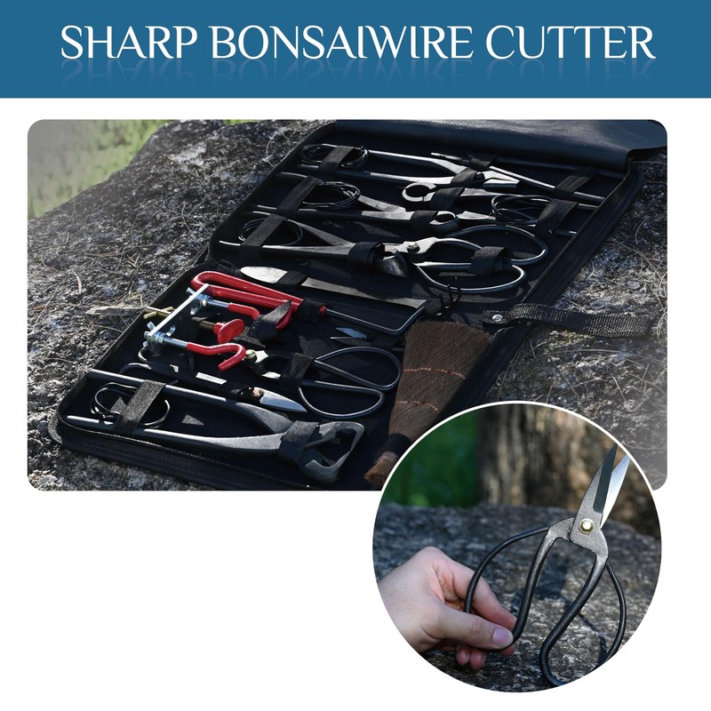 14-Piece Bonsai Tree Kit, Bonsai Tool Set, Carbon Steel Scissors