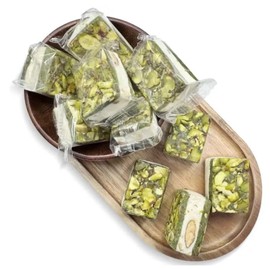 NY Spice Shop Nougat Pistachios Square - 1 Pound Middle Eastern Sweet Confection - Chewy Nougat with Roasted Pistachios - Traditional Mediterranean Dessert - Gourmet Candy for Gifting & Sharing