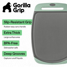 GORILLA GRIP BPA-Free Reversible Kitchen Cutting Board Set of 3, US Designed, Nonporous, Juice Grooves Catch Liquid, Slip Resistant Border, Dishwasher Safe, Durable Food Chopping Boards, Gray Mint
