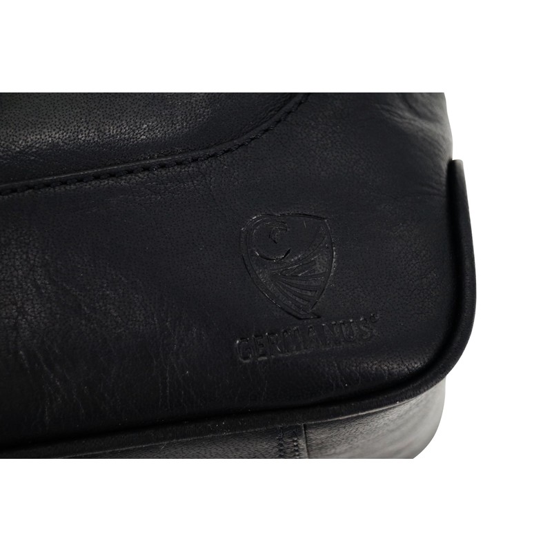 GERMANUS Black Leather Toiletry Bag, black, Toiletry bag with zips