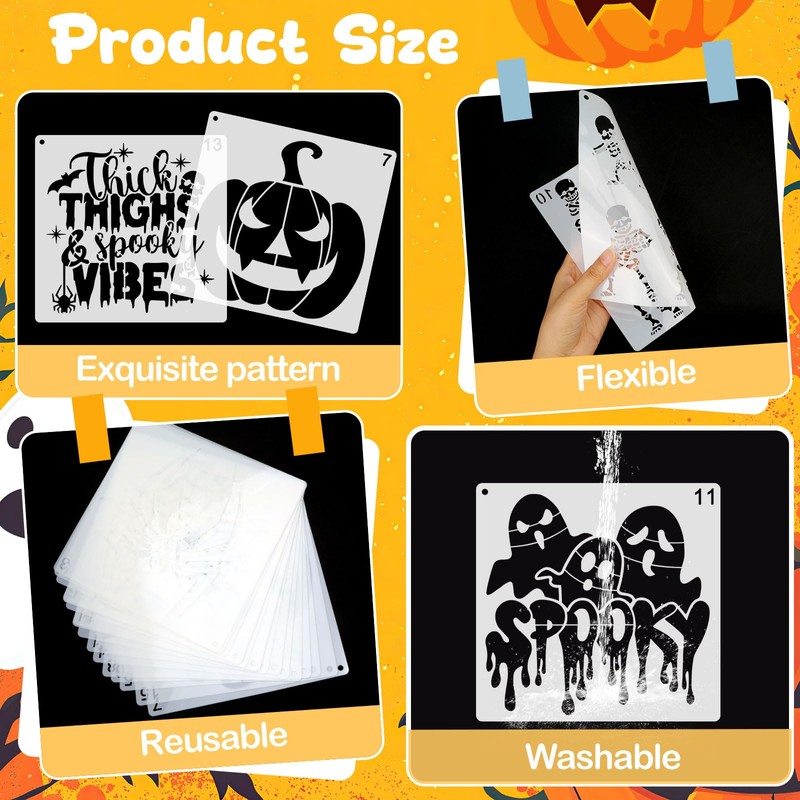 MWOOT 16 PCS Halloween Stencils for Painting on Wall, Halloween