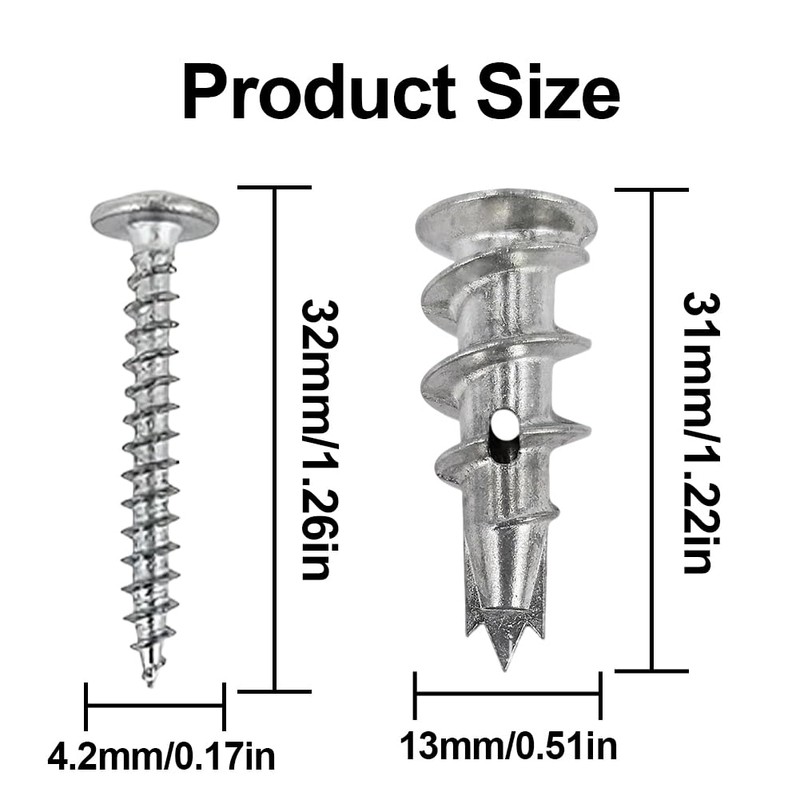 80 Pcs Heavy Duty Plasterboard Fixings Kit, Drywall Anchors, Self