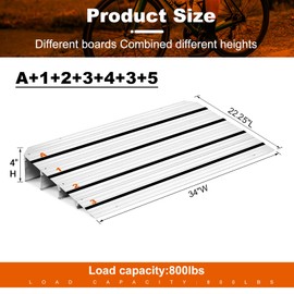 Threshold Ramp 4" Rise Transitions Portable Aluminum Modular Entry Ramp for Doorways and Raised Landings 800 lbs Load Capacity for Wheelchair Scooters Power Chairs