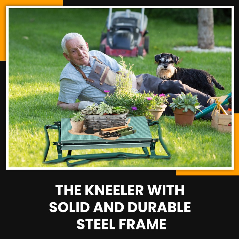 Juggernaut Storage Folding Bench Stool with Kneeling Pad