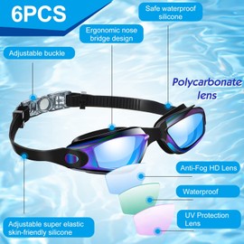 6 Pack Swim Goggles Antifog Swimming Equipment with Protection Polarized Women Men Swimming Goggles No Leaking Full Protection Sport Swimming Goggles with Wide View for Adult Youth (Vivid Color)