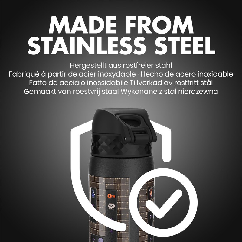 Ion8 Steel Water Bottle, 600ml, Leak Proof, One-Finger Open, Dishwasher