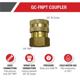 Simpson Cleaning 7100019 Replacement QC Socket for Pressure Washer Hoses Up to 4500 PSI, Brass, 3/8-Inch FNPT, Gold