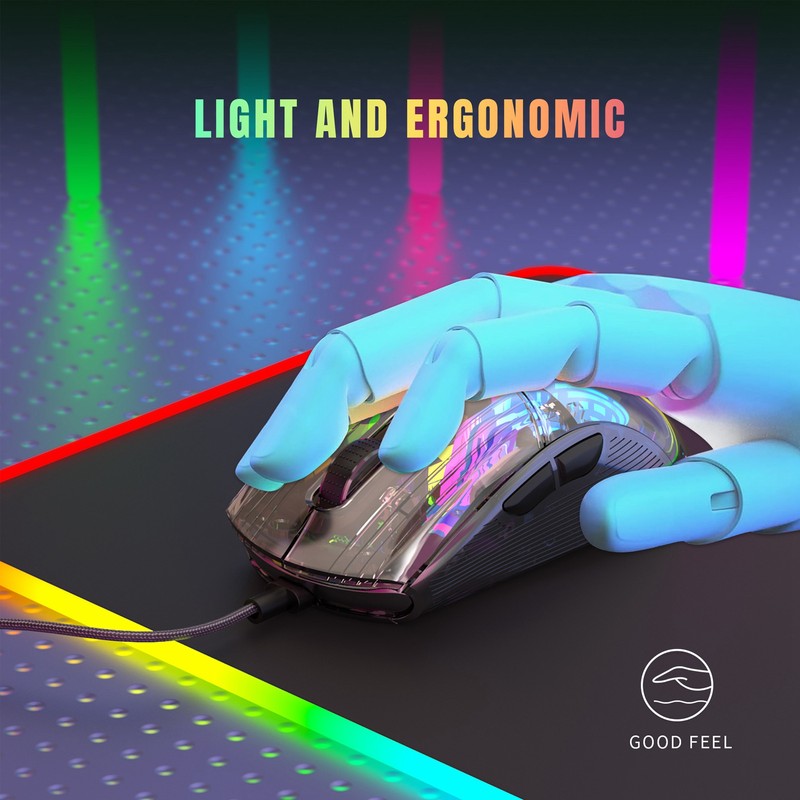 Wired Mouse Transparent Shell RGB Backlit Adjustable DPI Programmable Keys