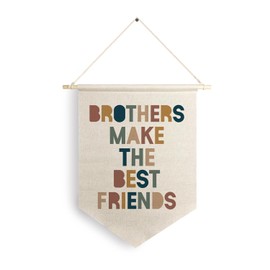 Qpenm Boys Bedroom Hanging Wall Canvas Banner, Brothers Make the Best Friends Hanging Pennant Flag, Baby Boy Room Wall Decor, Boy Gift for Nursery Bedroom Playroom Game Room Front Door poster&prints