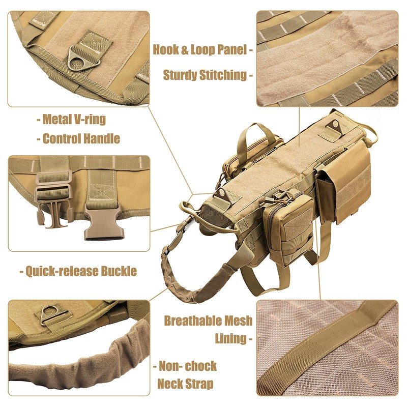 AIWAI Tactical Dog Harness with Pouches,Dog Vest Harness for Large