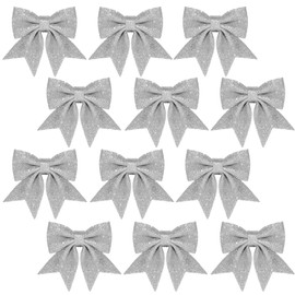 12PCS Sliver Christmas Bows for Tree Decorations, 5.5 Inch Christmas Glitter Wreaths Bows, Xmas Bows for Decorations,Sequin Bow Ties Xmas Tree Bowknot Ornaments for Wreaths,Xmas Tree,Garland Decor