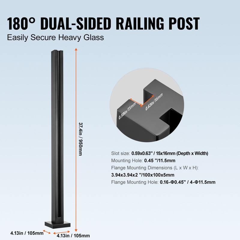 Tempered Glass Clamp 37.4 In Height 304 Stainless Steel Right