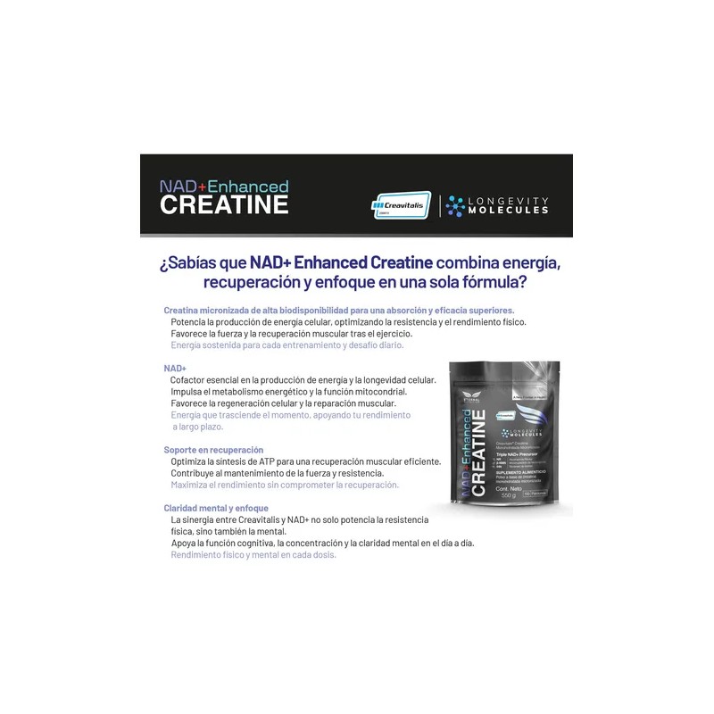 Creatine NAD Enhanced 550g Creatina Monohidratada Micronizada con Precursores Triples