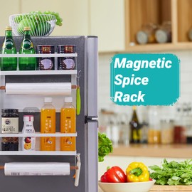 Magnetic Spice Rack,Magnetic Paper Towel Holder 2-Tier Magnetic Shelf Spice Rack Spice Organizer for Kitchen Organization and Storage Kitchen Storage Magnetic Spice Rack for Refrigerator, Large Black
