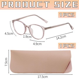 GTYHH 1 Stück Einfache Brille Und 1 Stück Brillentasche Aus Pu-Er, Modische Klassische Brille, Anti-Blaulicht-Brille, Runde Brille, Damenbrille