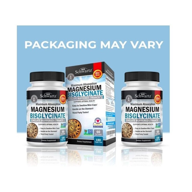 BioSchwartz Magnesium Bisglycinate 100% Chelate, Maximum Absorption, 180 Veggie Caps