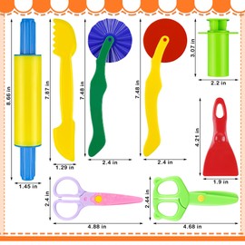 Play Dough Tools 12 Pcs Basic Playdough Tools Set for Kids with Various Shape Dough Extruders, Rolling Pin, Cutters,Plastic Hand Scraper, Plastic Scissors