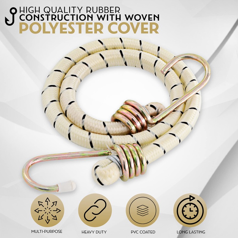 Heavy Duty Bungee Cords with Steel Hooks - Adjustable 24"