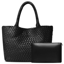 DSGUTWO Large Woven Tote Bag for Women Vegan Leather Braided Handbag, and Purses, Top Handle Shoulder Bags, Black, X-Large