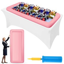 Halloscume Large Inflatable Serving Bar 72 x 30 x 5'' Inflatable Ice Serving Buffet Bar Inflatable Cooler Ice Buffet Salad Serving Trays with Drain Plug for Pool Outdoor Party Picnic(Pink,1 Pack)