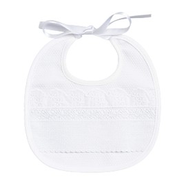 Filet - Elegant bib made entirely of cotton with Aida linen embroidery, ideal for babies and toddlers, 100% made in Italy, Rounded