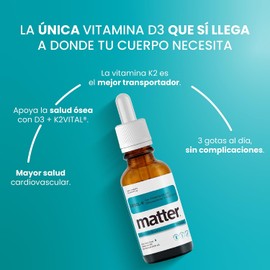 Matter Desol-K, Suplemento en Gotas de Vitamina D3 Colecalciferol y Vitamina K2 Menaquinona-7 K2VITAL, Apoyo Óseo, Inmunológico y Cardiovascular, Absorción Superior, Frasco 30 ml