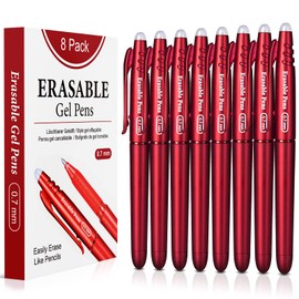 KERIFI Erasable Gel Pens 0.7mm, Red Heat Erasable Fine Point Ballpoint Pens, Make Mistakes Disappear, Gel Ink Pens with Eraser for Drawing Writing Planner Journaling Crossword Puzzles School Supplies