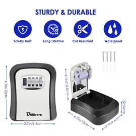 Brillirare 2 Pack Key Cabinets Lock Box, Waterproof Combination Lockbox, 4 Digits Resettable Key Safe Hider, Upgraded Large Capacity Password Box for House Keys, Car Keys, ID Cards with Mounting Kit