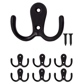 Fuxxer® 6 x Classic Coat Hooks, Towel Hooks, Iron Hooks, Black, Set of 6