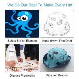 XIAOHAWANG Baby Sun Hat Boys Girls Toddler Summer Bucket Outdoor Child Beach Caps UPF 50+ (Octopus-3, 44cm(0-3 Months))