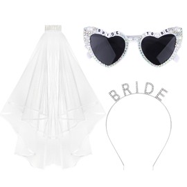 TIOSRU Bride Heart Sunglasses Bride Headband & Veil Set for Bachelorette Party Bridal Shower Gifts Bachelorette Party Favors Accessories