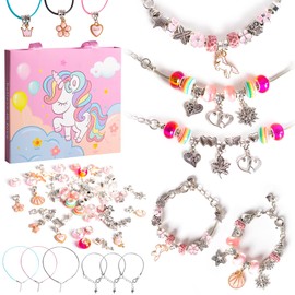 Unicorn Gifts for Girls Charm Bracelet Making Kit for Girls Jewellery Making Kit Girls Toys Christmas Stocking Fillers Kids Craft Set Birthday Presents Gifts for 5 6 7 8 9 10 Year Old Girls Pink