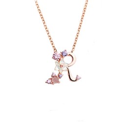 K.L.Y 925 Sterling Silver Women's Necklace, CZ Cubic Zirconia, Chery Blossom, Letter A, Pink Gold - Necklace r