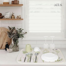 AELS XL 24" x 18" Dish Drying Mat Set of 2 for Kitchen Counter, Sage Green Reversible Absorbent Microfiber Dish Drainer/Rack Pads with Hanging Loop, Wildflower Botanical Floral Flower