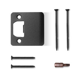 MOSECYOU Extended Strike Plate 2-1/4" x 2-1/4", Matte Black, Heavy Duty Version with Reinforced Torx/Star Screws & Bit, Extender Lip Latch Striker for Exterior/Interior Door (Matte Black,1 Pack)