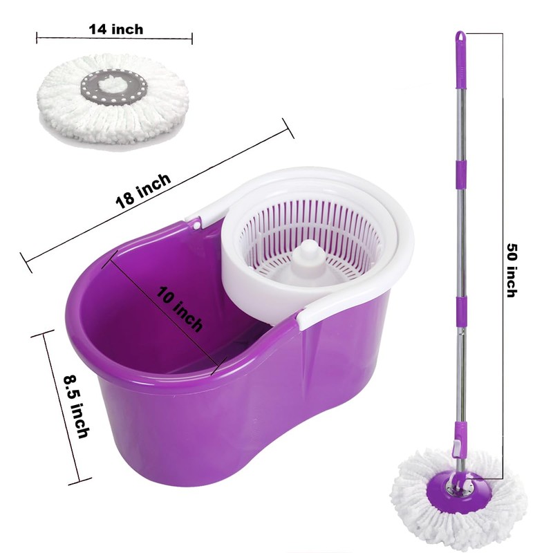 Floor Mop and Twist Spinning Dry Bucket with 2 Microfiber