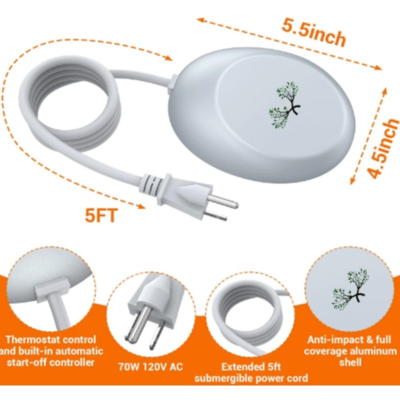 Kakalote Birdbaths De-icer 70W Heater with Thermostatical