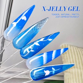 BORN PRETTY Ice Jelly Gel Nail Polish Halloween Jelly Deep Blue Gel Nail Polish Sheer Transparent Deep Blue Natural Translucent Soak Off Gel Polish Nail Art DIY 15ML