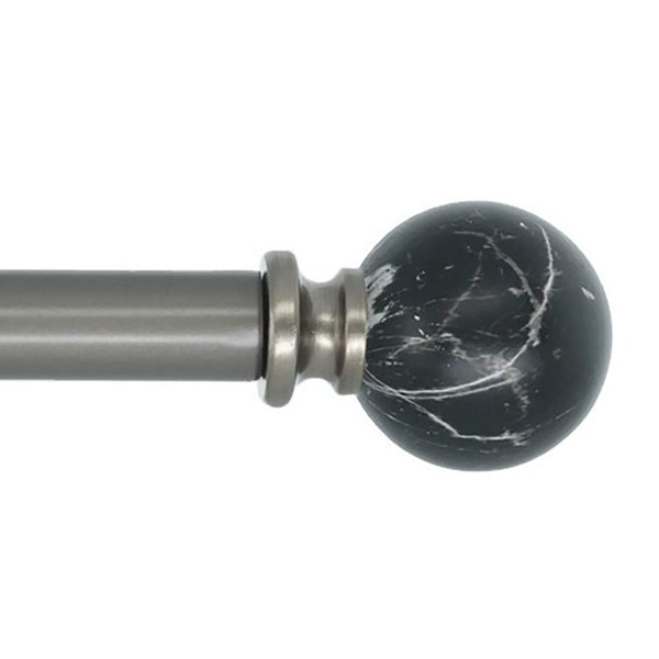 Meriville 1-Inch Diameter Single Window Treatment Curtain Rod, Black Marble Ball Finial, 28-inch to 48-inch Adjustable, Gunmetal
