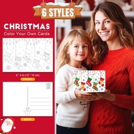 TREACLUB 36PCS Christmas Color Your Own Postcards, 6 Styles Coloring Merry Christmas Greeting Cards 4" x 6" Xmas DIY Coloring Thank You Note Cards Holiday Activity for Kids Students