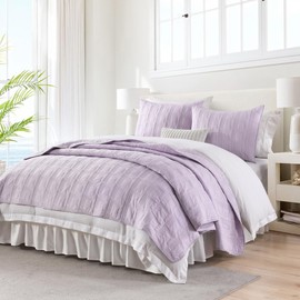 HORIMOTE HOME 100% Cotton Quilt Set King Size, Lavender Pre-Washed 3-Piece Bedspread Coverlet Set, Cozy Lightweight Stitching Decorative Bedding Cover with 2 Shams in Geometric Pattern for All Season
