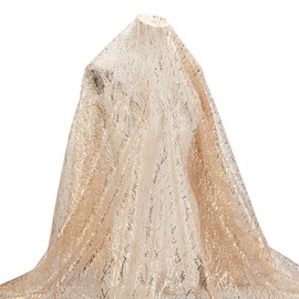 MAYJOYDIY 2 m Gold Wavy Sequin Fabric, 150 cm Width, Glittering Embroidered Tulle Fabric, Polyester Net, Gold-Plated Lace Fabric for Wedding Receptions, Prom Tables, Party Costume Decor