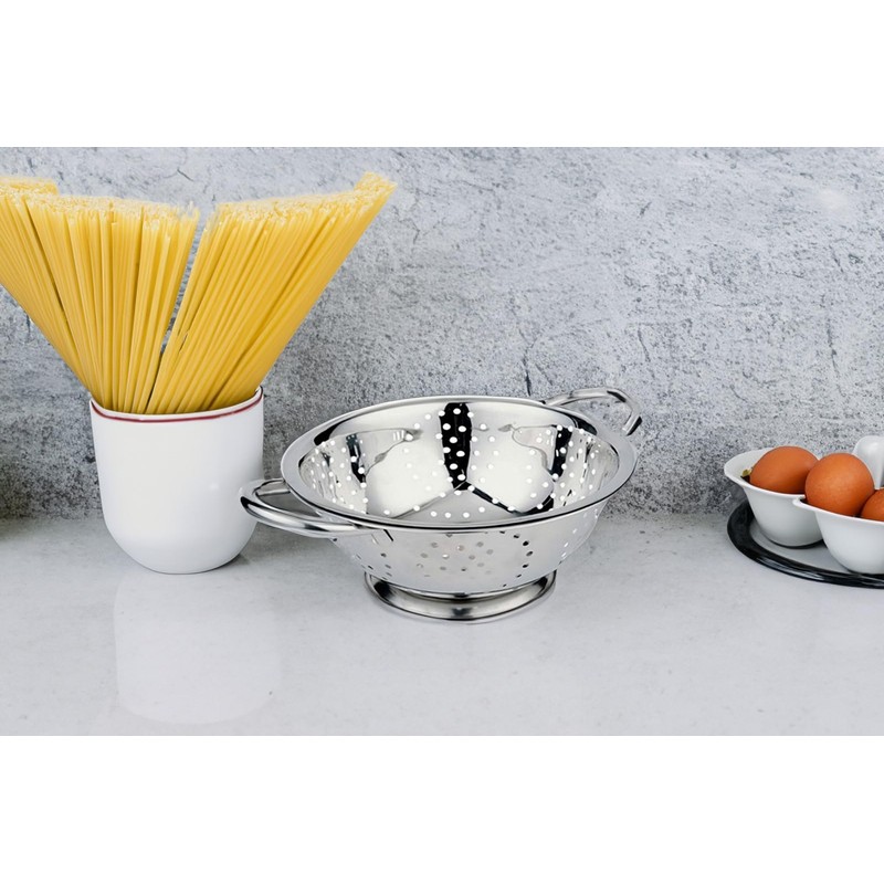 Acense Stainless Steel Colander [Silver], Steel Base/Handle, Quick Draining, Multiple