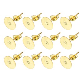 sourcing map 20Pcs Stud Earring Posts, 8mm Stainless Steel Flat Pad Ear Pin with Butterfly Earring Backs for Jewelry DIY Making Findings, Gold