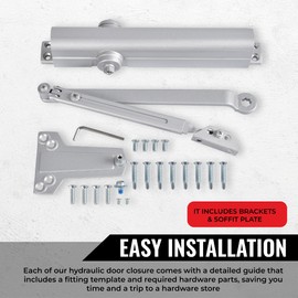 Heavy Duty Commercial Door Closer, D8000 Automatic Door Closer | ANSI/BHMA A156.4 Grade 1 | UL Listed | Hydraulic Adjustable Size 1-6 Spring Door Closer (Heavy Duty 8000 Series, Silver)